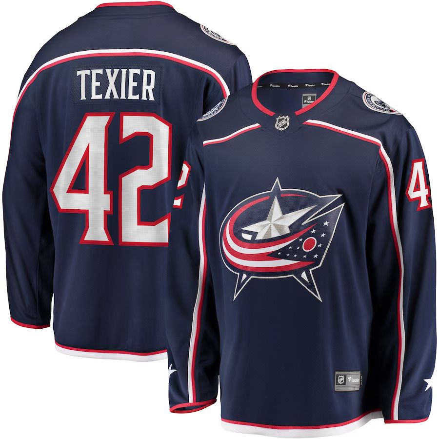 Men Columbus Blue Jackets #42 Alexandre Texier Fanatics Branded Navy Home Breakaway Player NHL Jersey->columbus blue jackets->NHL Jersey